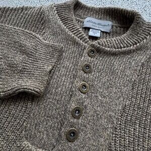 Vintage USA Eddie Bauer Mens L Button Henley Sweater Brown Knit Granola Chunky